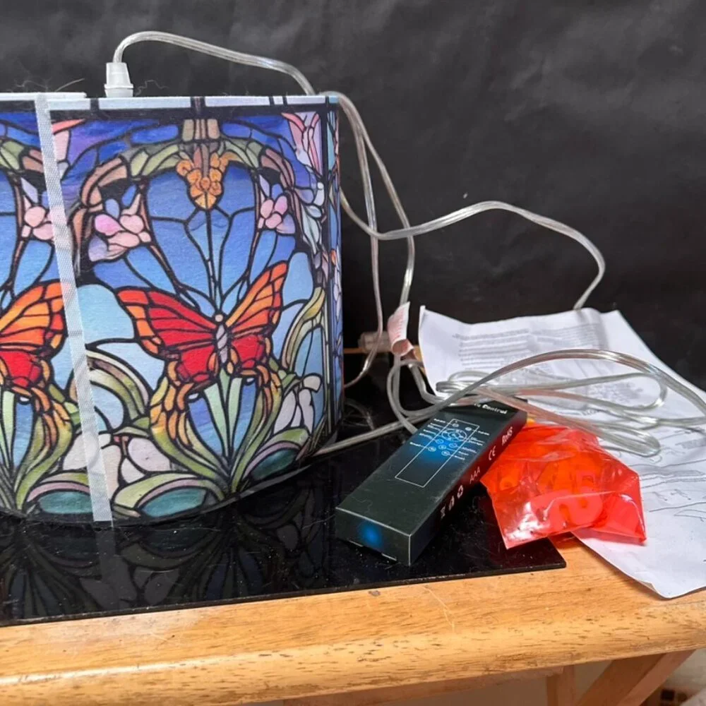 Butterfly Stained Glass Lamp, Art Nouveau Lighting Hanging Drum Lamp Light